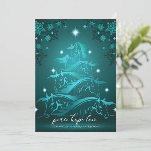 Vibrant Blauwgroen blauw Abstract kerstpaard Feestdagenkaart (Staand voorkant)