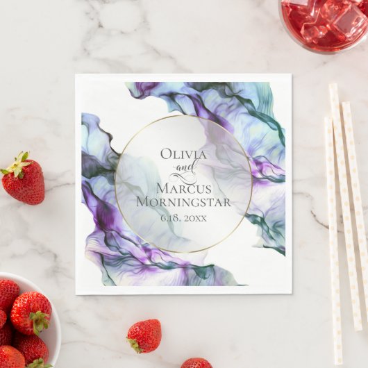 Vibrant Blauwgroen Indigo Abstracte Waterverf Inkt Servet (Insitu)