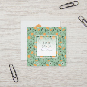 Vibrant Blauwgroen Oranje Dandelion Tossed Floral  Vierkante Visitekaartje