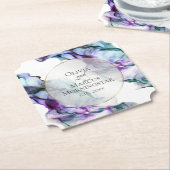 Vibrant Blauwgroen Paarse Abstracte Waterverf Ink Kartonnen Onderzetters (Gekanteld)