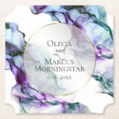 Vibrant Blauwgroen Paarse Abstracte Waterverf Ink Kartonnen Onderzetters (Voorkant)