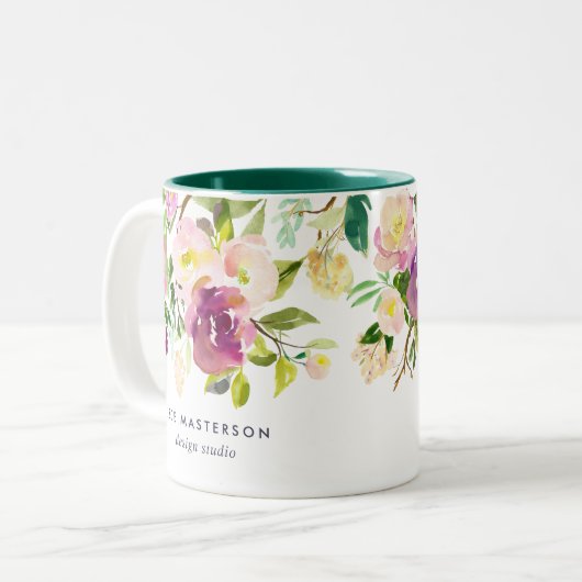 Vibrant Bloom | Aangepersonaliseerde Waterverf Flo Tweekleurige Koffiemok (Voorkant links)