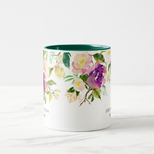 Vibrant Bloom | Aangepersonaliseerde Waterverf Flo Tweekleurige Koffiemok (Center)