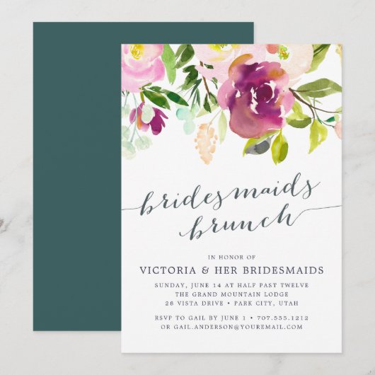 Vibrant Bloom Bridesmaids Brunch Invitation Kaart (Voorkant / Achterkant)