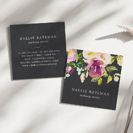 Vibrant Bloom | Moderne Waterverf Floral Black Vierkante Visitekaartje