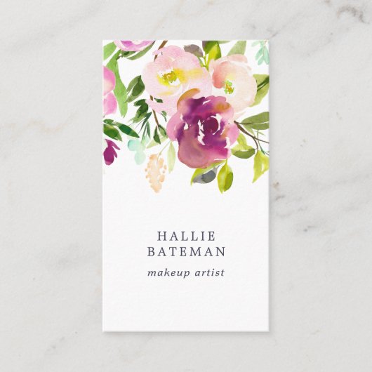 Vibrant Bloom | Moderne Waterverf — Floral — verti Visitekaartje (Voorkant)