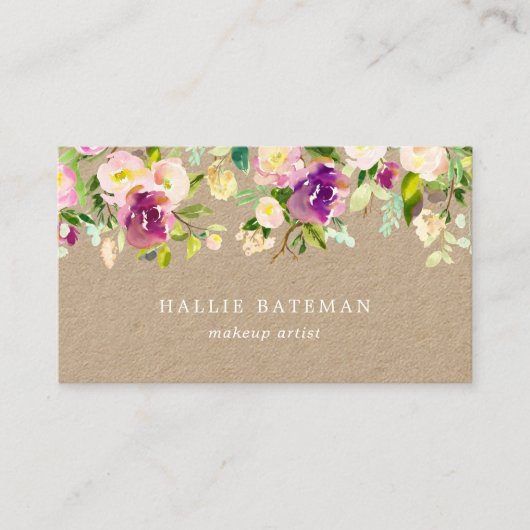 Vibrant Bloom | Rustic Kraft Floral Visitekaartje (Voorkant)