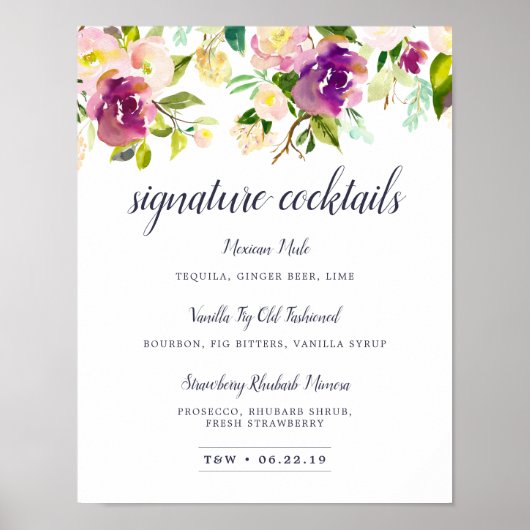 Vibrant Bloom Signature Cocktail Menu Sign. Poster (Voorkant)