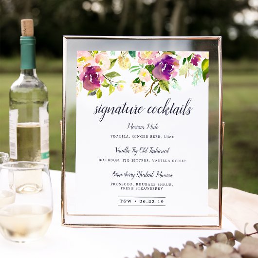 Vibrant Bloom Signature Cocktail Menu Sign. Poster