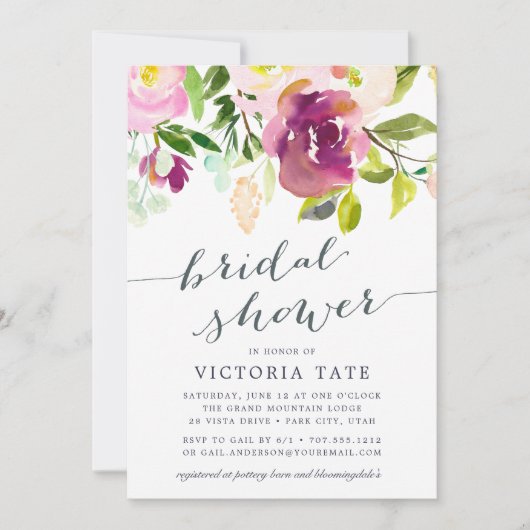 Vibrant Bloom Waterverf Bridal Shower Invitation Kaart (Voorkant)