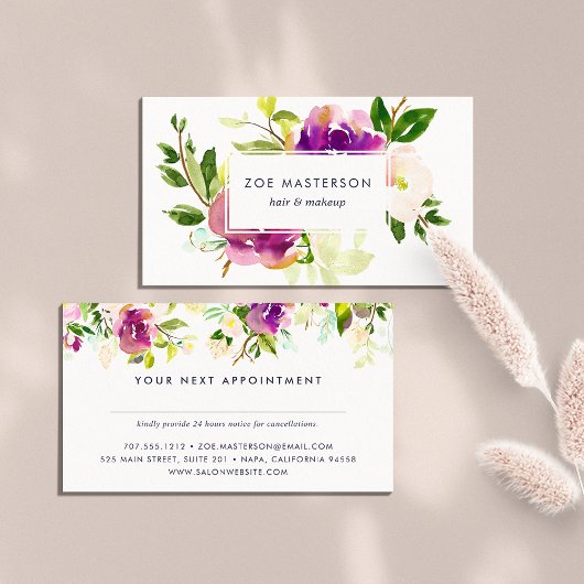 Vibrant Bloom | Waterverf Floral Appointment Card Afsprakenkaartje