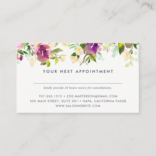 Vibrant Bloom | Waterverf Floral Appointment Card Afsprakenkaartje (Achterkant)