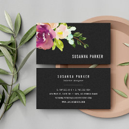 Vibrant Bloom | Waterverf Floral Black Visitekaartje