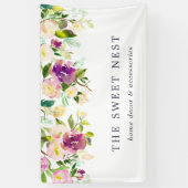 Vibrant Bloom | Waterverf Floral Business Name Spandoek (Verticaal)