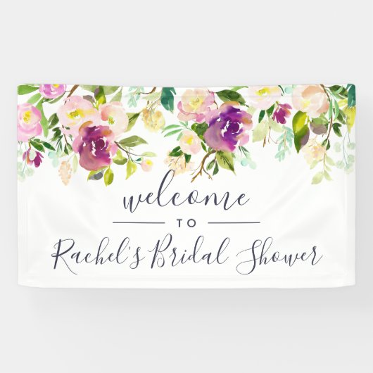 Vibrant Bloom | Waterverf Floral Shower Welkom Spandoek (Horizontaal)