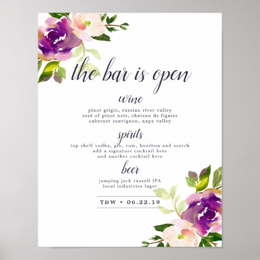 Vibrant Bloom Weddenbalk Menu Sign. Poster (Voorkant)