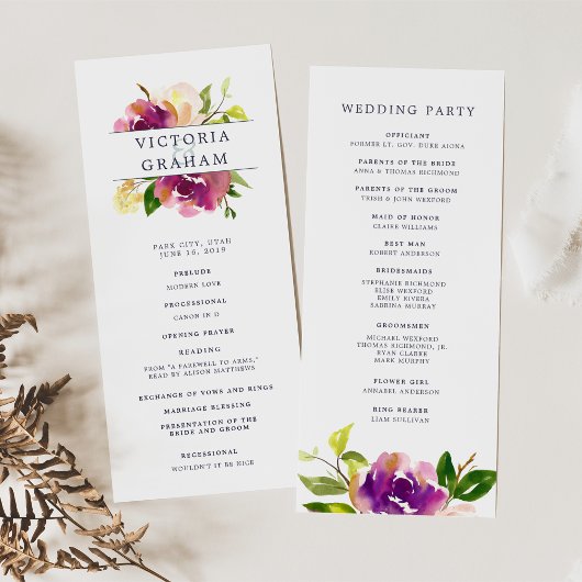 Vibrant Bloom Wedding Ceremony Program Programmakaart