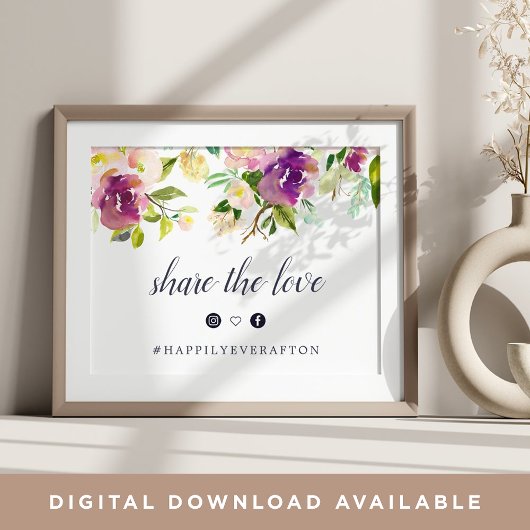 Vibrant Bloom Wedding Hashtag Sign Poster