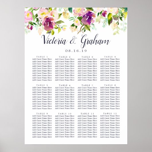 Vibrant Bloom Wedding Seating Chart Poster (Voorkant)