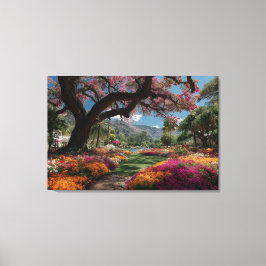 Vibrant Blossom Tree Garden Paradise View Canvas Afdruk