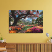 Vibrant Blossom Tree Garden Paradise View Canvas Afdruk (Insitu (Woonkamer))