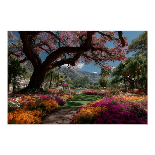 Vibrant Blossom Tree Garden Paradise View Perfect Poster (Voorkant)