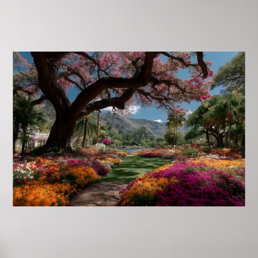 Vibrant Blossom Tree Garden Paradise View Poster (Voorkant)