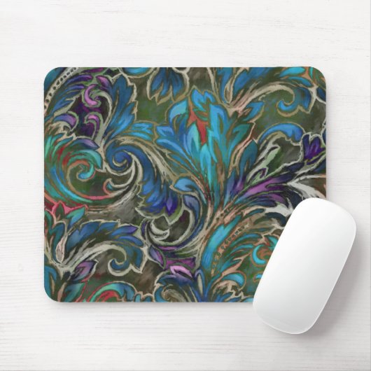 Vibrant Blue Abstract Damask Muismat (Met muis)