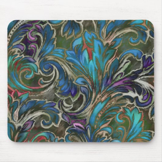 Vibrant Blue Abstract Damask Muismat (Voorkant)