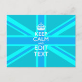 Vibrant Blue Aqua Keep Calm Jouw tekst Union Jack Briefkaart (Voorkant)