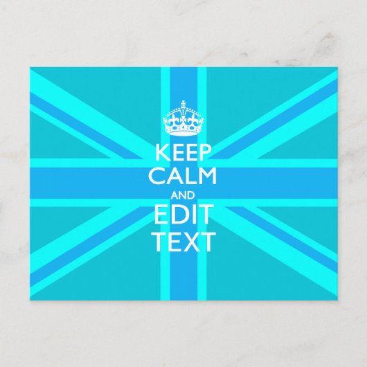 Vibrant Blue Aqua Keep Calm Jouw tekst Union Jack Briefkaart (Voorkant)