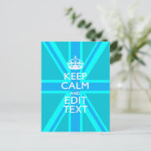 Vibrant Blue Aqua Keep Calm Jouw tekst Union Jack Briefkaart (Staand voorkant)