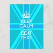Vibrant Blue Aqua Keep Calm Jouw tekst Union Jack Briefkaart (Voorkant)