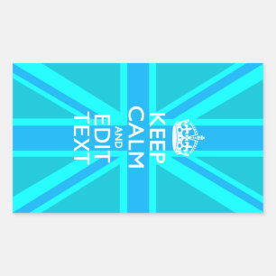 Vibrant Blue Aqua Keep Calm Jouw tekst Union Jack Rechthoekige Sticker