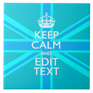 Vibrant Blue Aqua Keep Calm Jouw tekst Union Jack Tegeltje