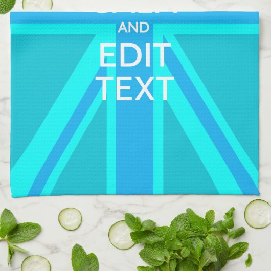 Vibrant Blue Aqua Keep Calm Jouw tekst Union Jack Theedoek (Gevouwen)