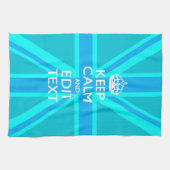 Vibrant Blue Aqua Keep Calm Jouw tekst Union Jack Theedoek (Horizontaal)