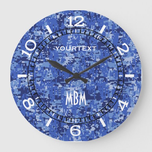 Vibrant Blue Digital Camo Camouflage Dial on a Grote Klok (Voorkant)