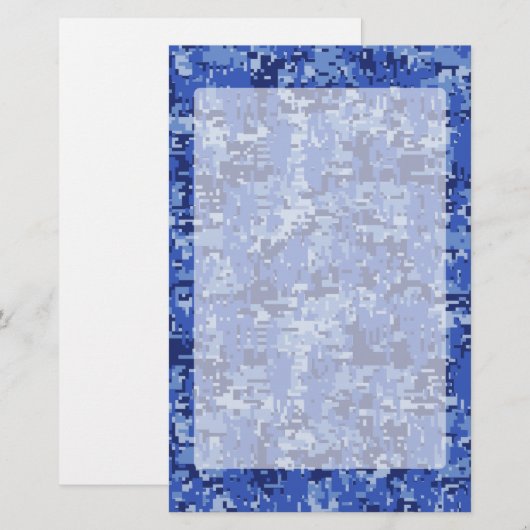 Vibrant Blue Digital Camo Camouflage Textuur Briefpapier (Voorkant / Achterkant)