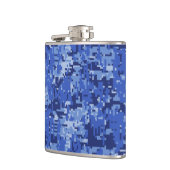 Vibrant Blue Digital Camo Camouflage Textuur Heupfles (Links)