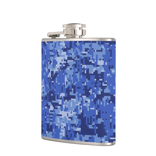 Vibrant Blue Digital Camo Camouflage Textuur Heupfles (Links)