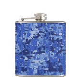 Vibrant Blue Digital Camo Camouflage Textuur Heupfles (Voorkant)