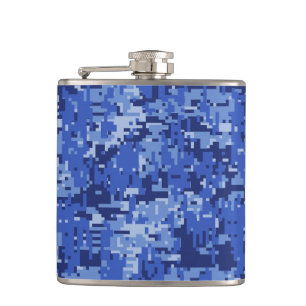 Vibrant Blue Digital Camo Camouflage Textuur Heupfles