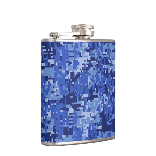 Vibrant Blue Digital Camo Camouflage Textuur Heupfles (Rechts)