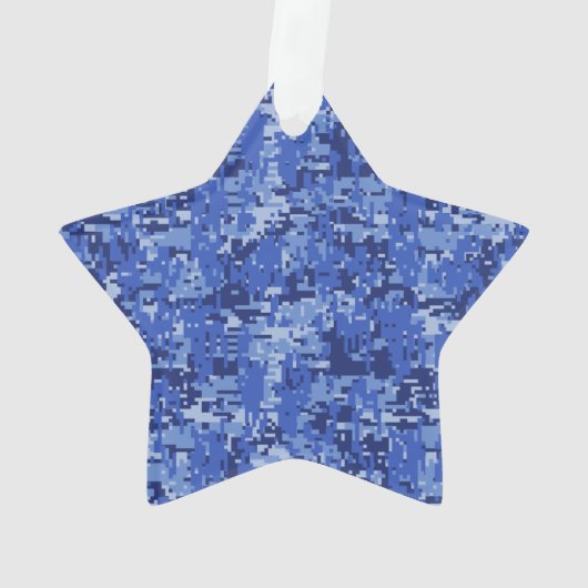 Vibrant Blue Digital Camo Camouflage Textuur Ornament (achterkant)