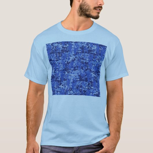 Vibrant Blue Digital Camo Camouflage Textuur T-shirt (Voorkant)