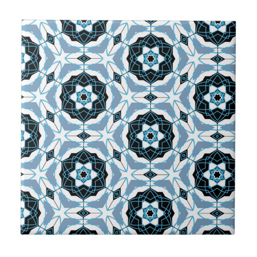 Vibrant Blue en White Mosaic Geometric Pattern Tegeltje (Voorkant)