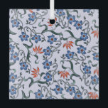 Vibrant Blue Floral Patterns with Green Vines Glas Ornament<br><div class="desc">Floral pattern with vibrant blue flowers and orange accents intertwined with green vines on a light background,  creating a lively and elegant design.</div>