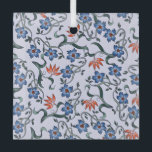 Vibrant Blue Floral Patterns with Green Vines Glas Ornament<br><div class="desc">Floral pattern with vibrant blue flowers and orange accents intertwined with green vines on a light background,  creating a lively and elegant design.</div>