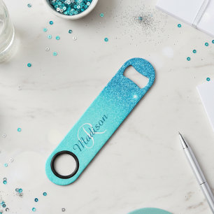 Vibrant Blue Glitter Ombre Monogram Stijlvol Speed Flessenopener